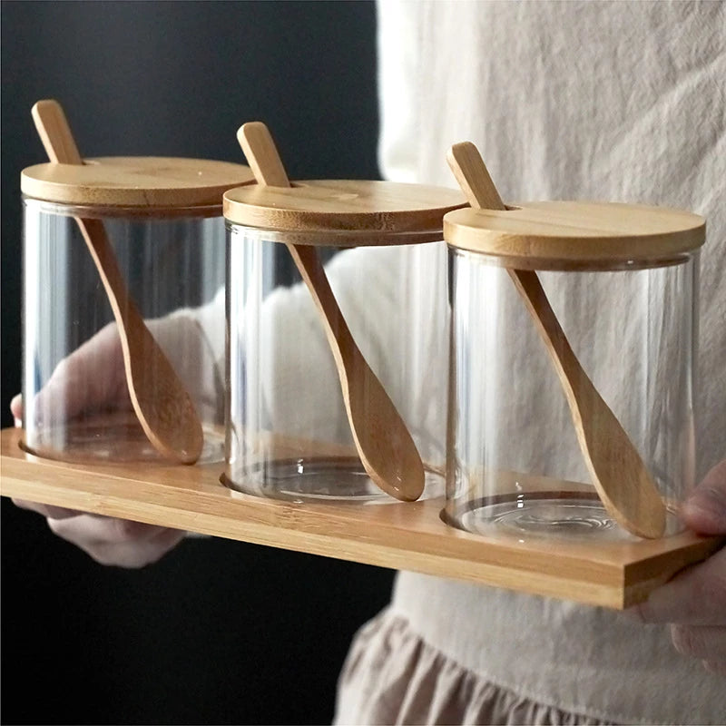 Glass Food Storage Containers with Wood Lids